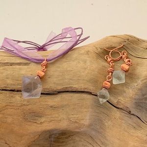 Fluorite Octahedron Crystal Pendant & Earrings Set